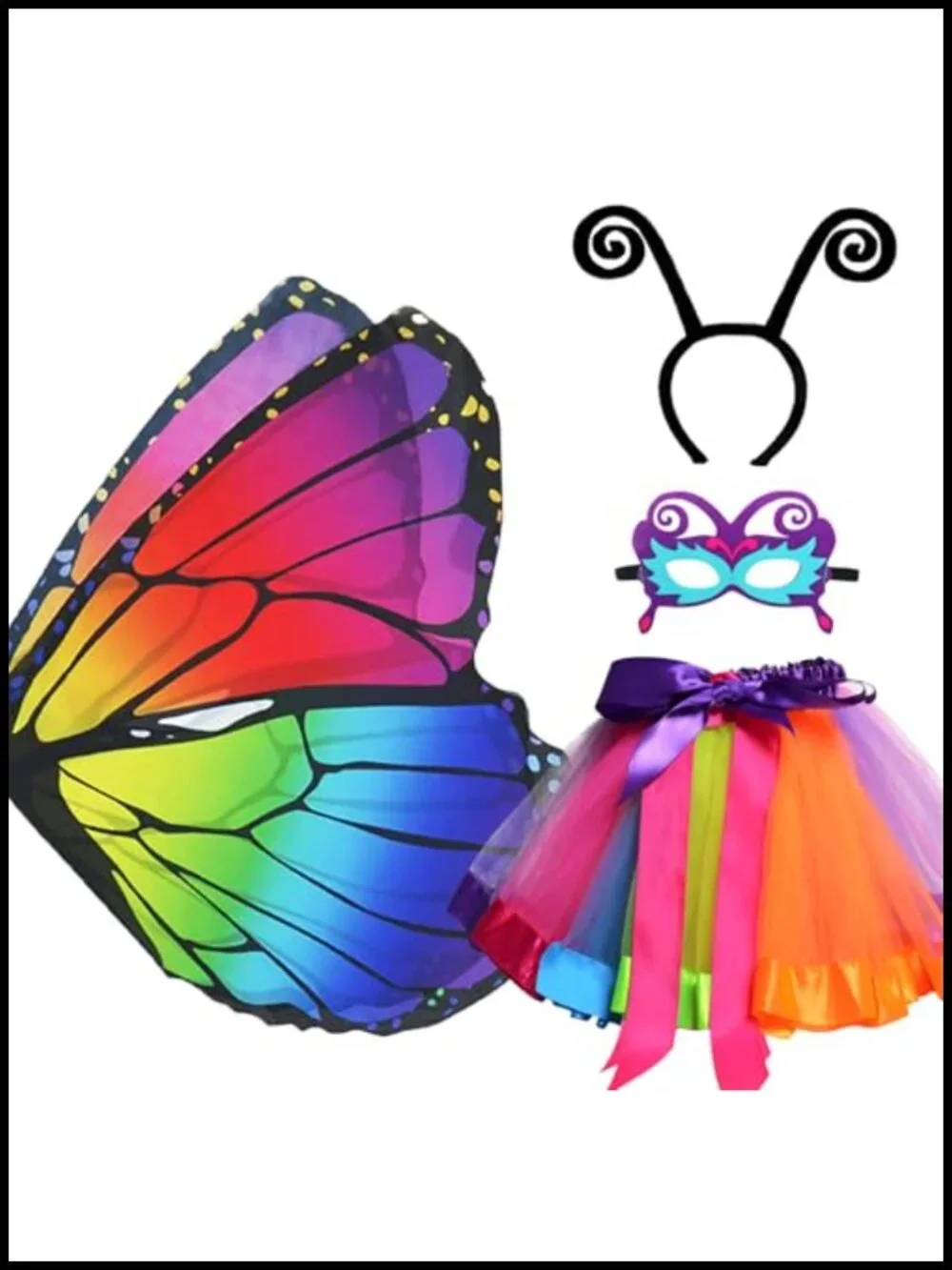 Girls Butterfly Fairy Costume Tutu Dress Up Set with Wings Mask Headband